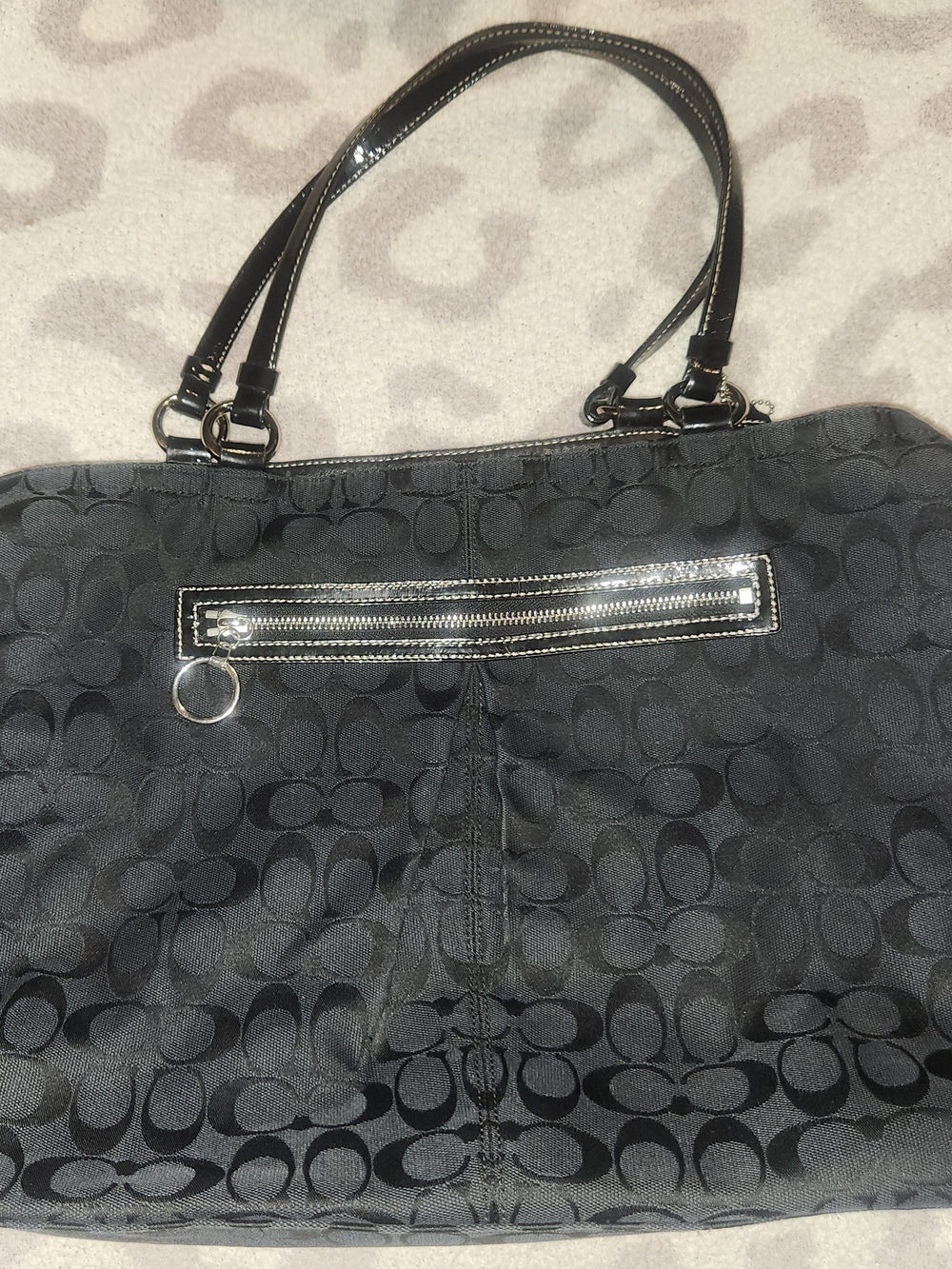 Coach Black Signature Tote Bag with Zip Pocket